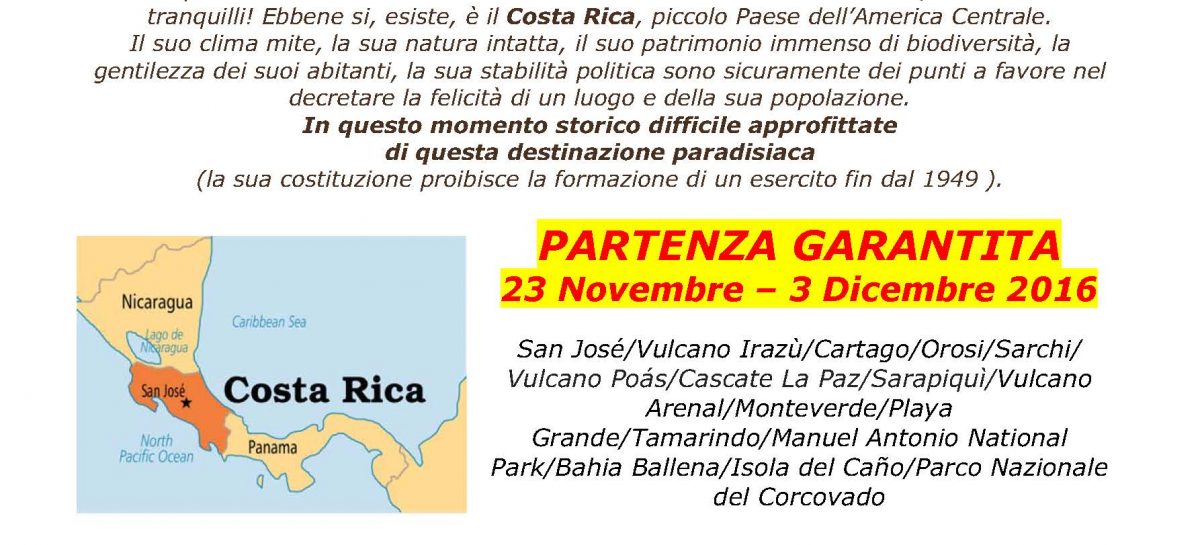 Costa Rica partenza garantita 23 novembre / 3 dicembre